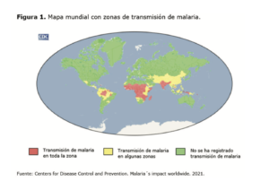 Gráfico con distribución geográfica de la malaria en el mundo 2021